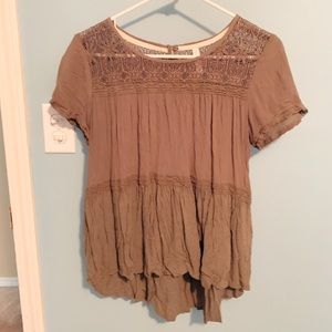 Olive green blouse with lace detailing